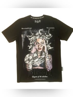 Blessed Black Graphic Medusa Snake Print Men's T-Shirt